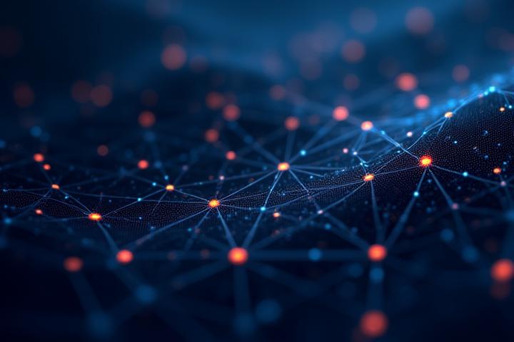 A stylized, abstract image suggesting an exclusive network or data hub, connected nodes glowing with accent color.