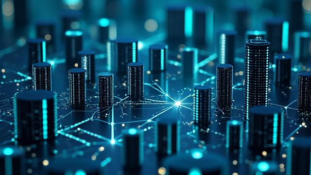 Abstract depiction of digital currency flowing between financial institutions