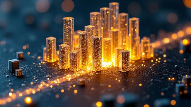 Conceptual image of real-world assets (buildings, gold bars) being tokenized on a digital blockchain
