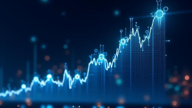 Crypto chart showing upward trends with various coin logos
